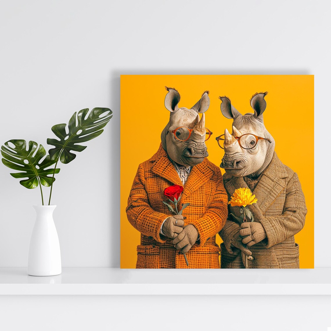 Rhinoceros Duo Whimsical Animal Wall Art Print - Image 2