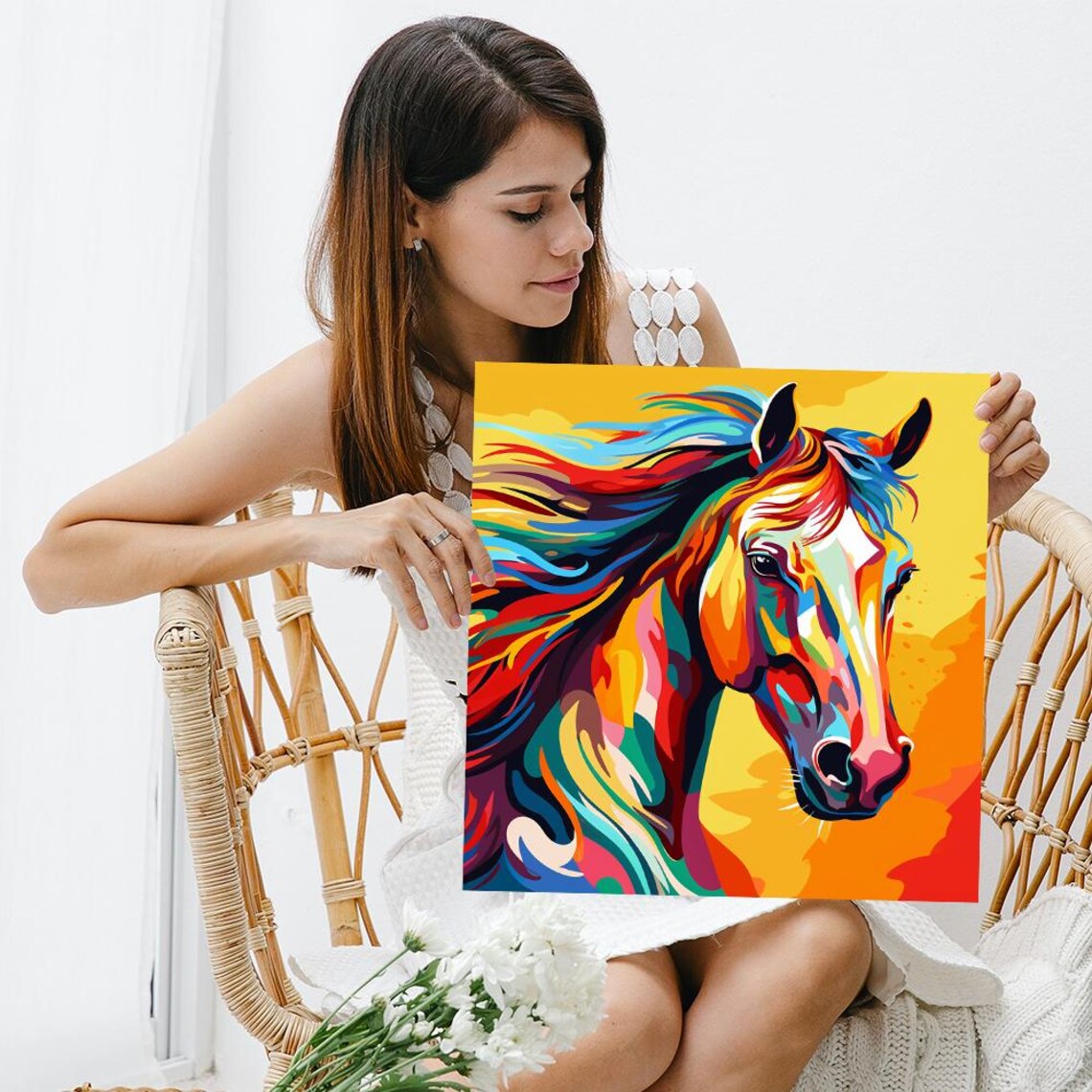 Vibrant Rainbow Horse Head Flowing Mane Colorful Pop Art Equine Poster - Image 3
