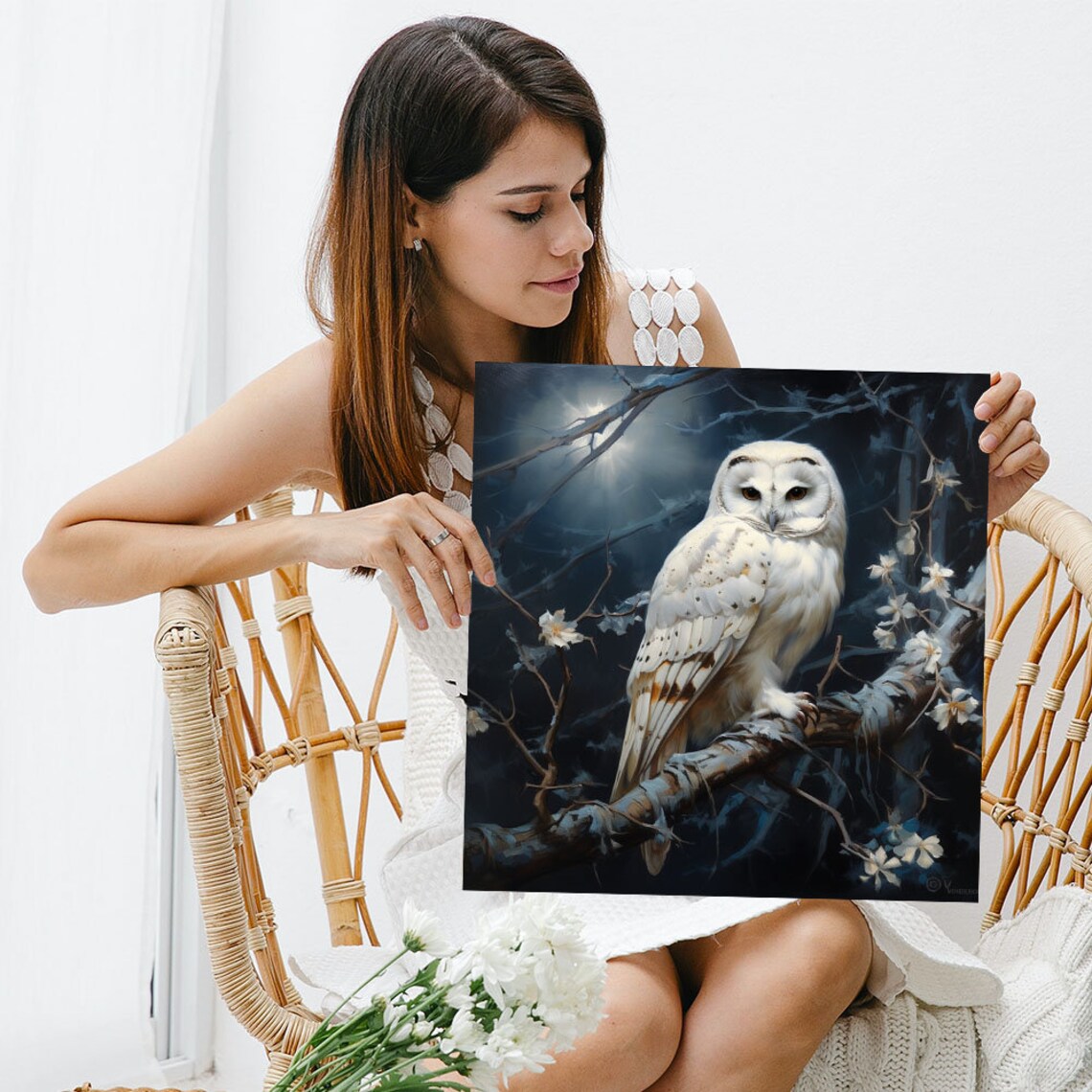 White Owl, Modern Contemporary Animal Art Print - Image 3