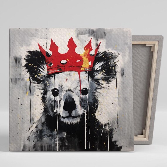 Koala King Red Crown Graffiti Street Art Black Grey Abstract Art Poster