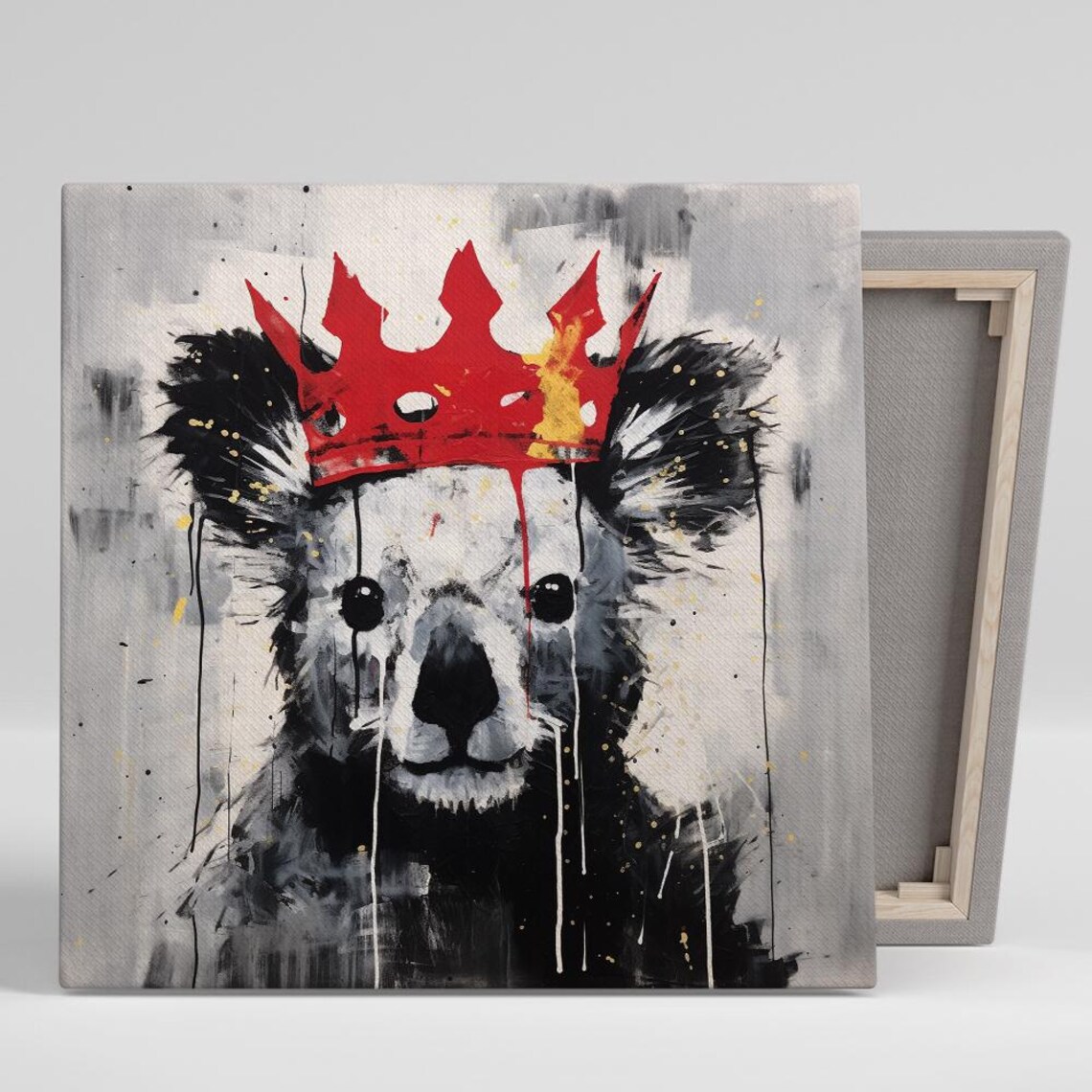 Koala King Red Crown Graffiti Street Art Black Grey Abstract Art Poster