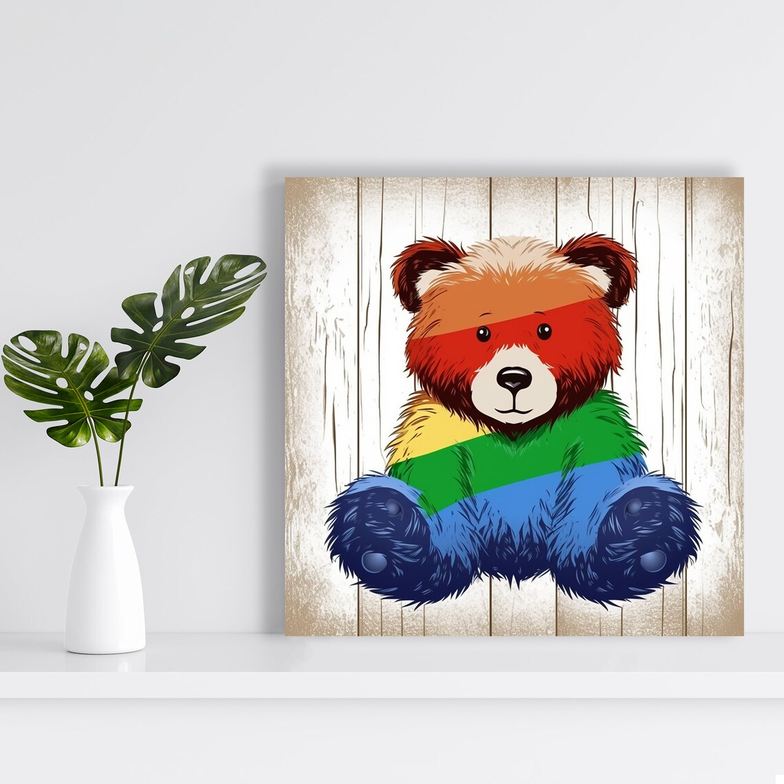 Rainbow Teddy Bear Colorful Cute Kids Room Nursery Playful Animal Poster - Image 2