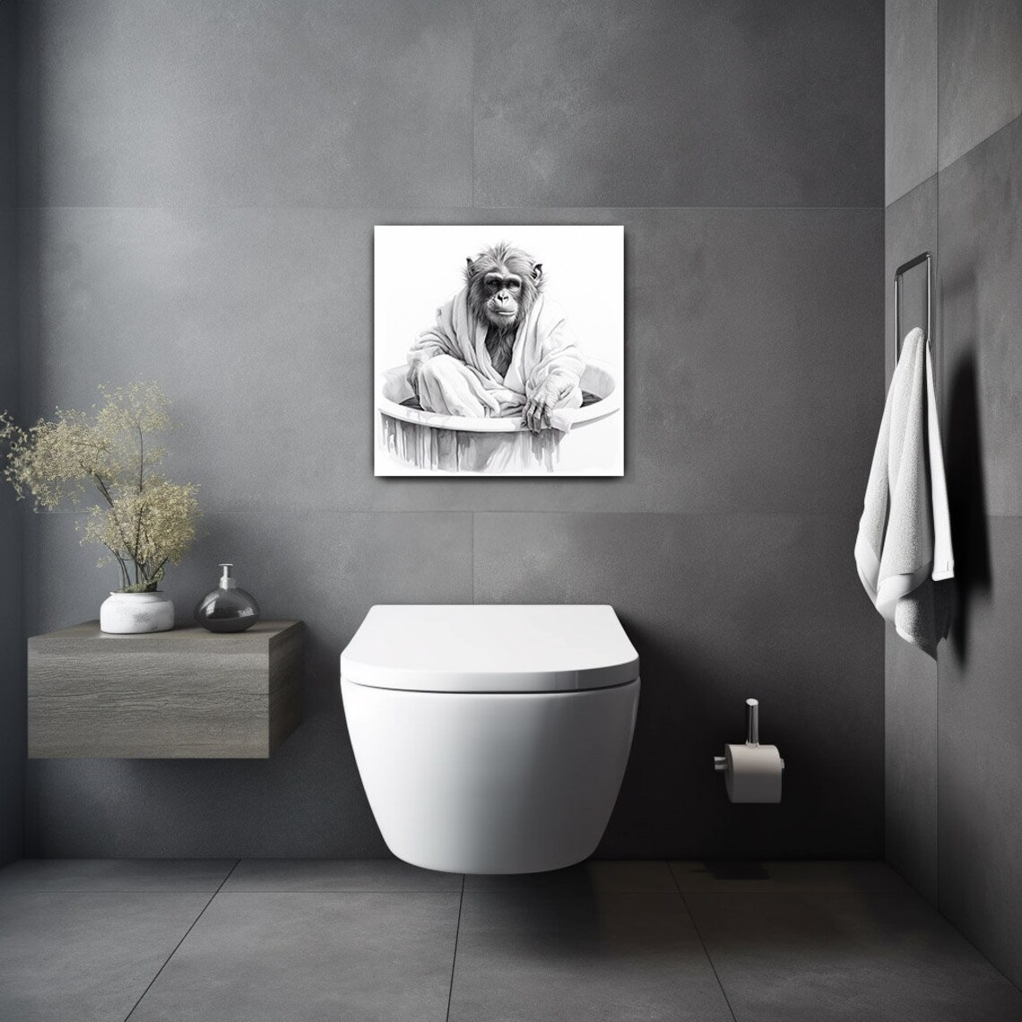 Monkey In Bathtub Funny Bathroom Wall Art Print - Image 3