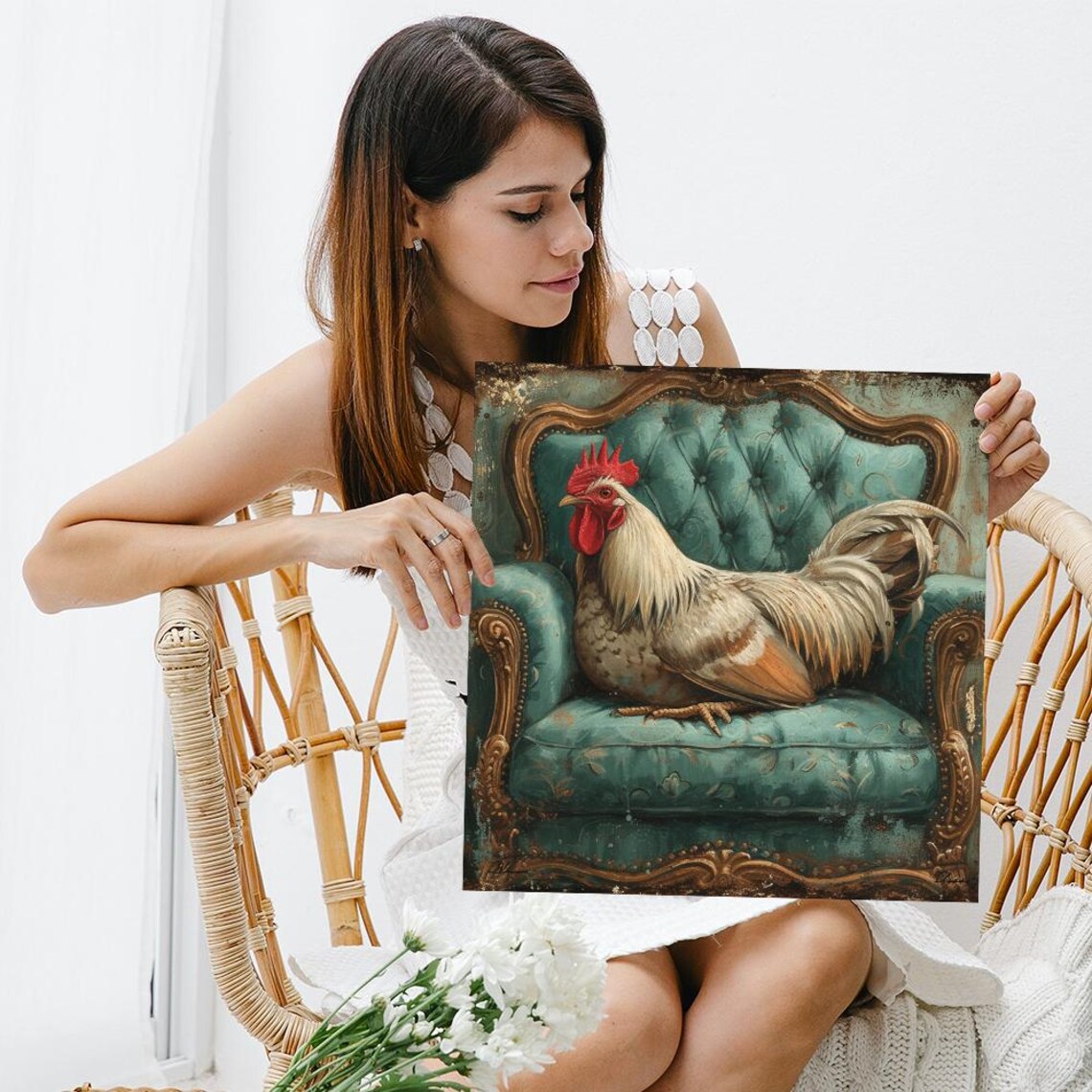 Regal Rooster Repose, Whimsical Farmhouse Art Print - Image 3