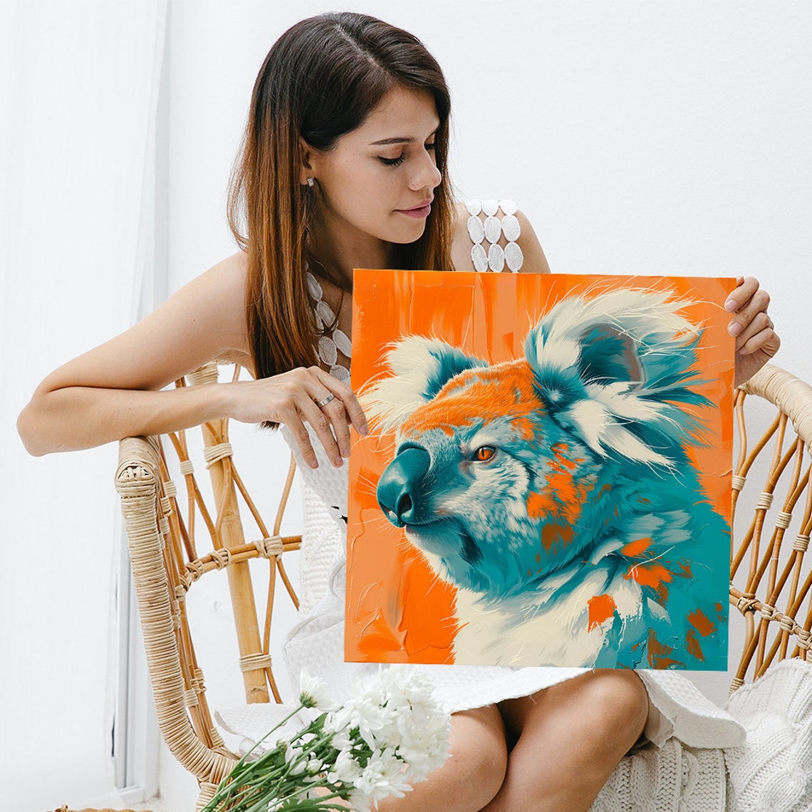Teal Orange Koala Portrait Dramatic Bold Contemporary Animal Poster - Image 3