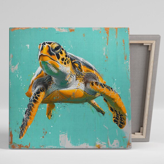 Sea Turtle Splash Art Or Poster Contemporary Coastal Decor Living Room Bathroom Bedroom Office Art Vibrant Orange Turquoise Green