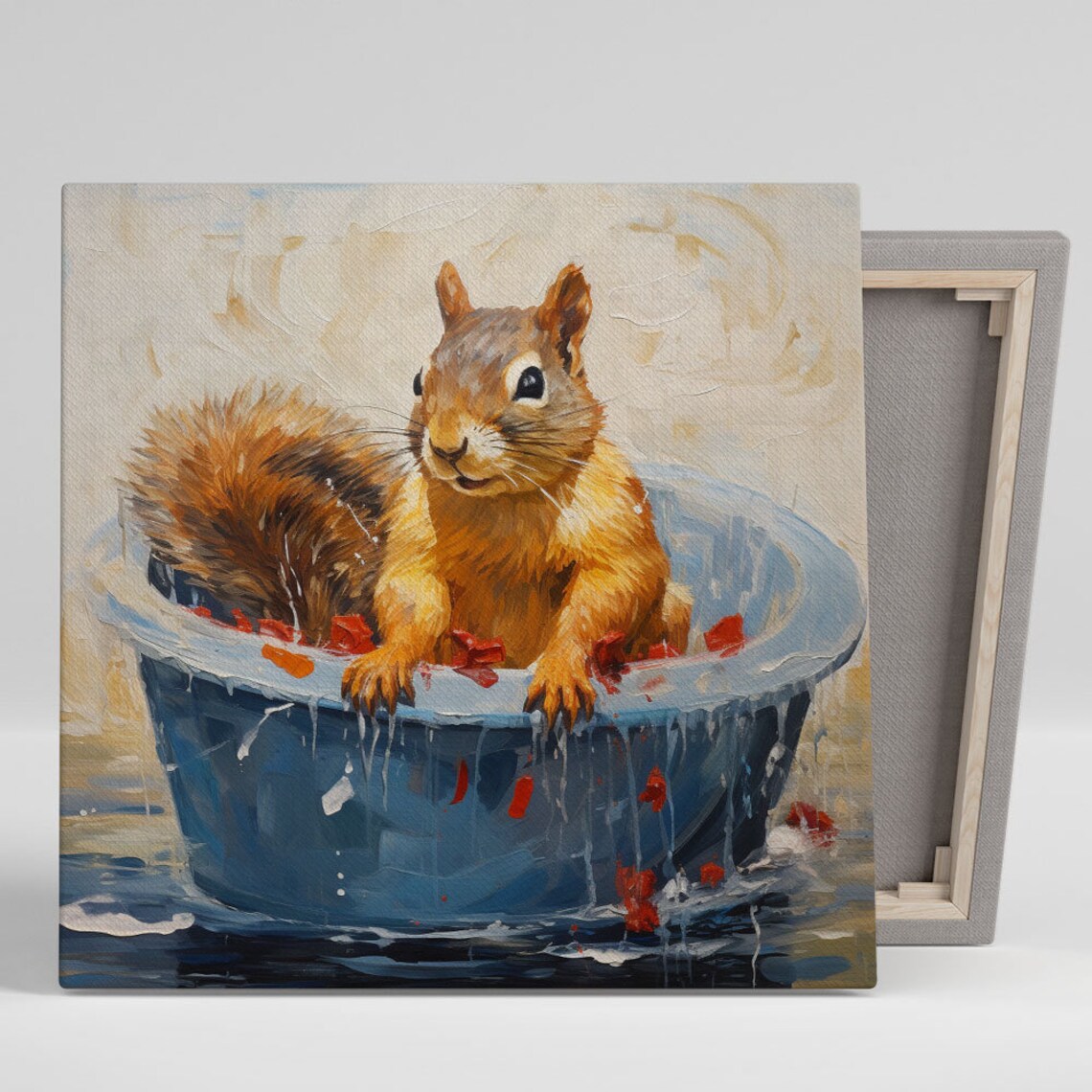 Squirrel In Bathtub Poster, Bathroom Wall Art