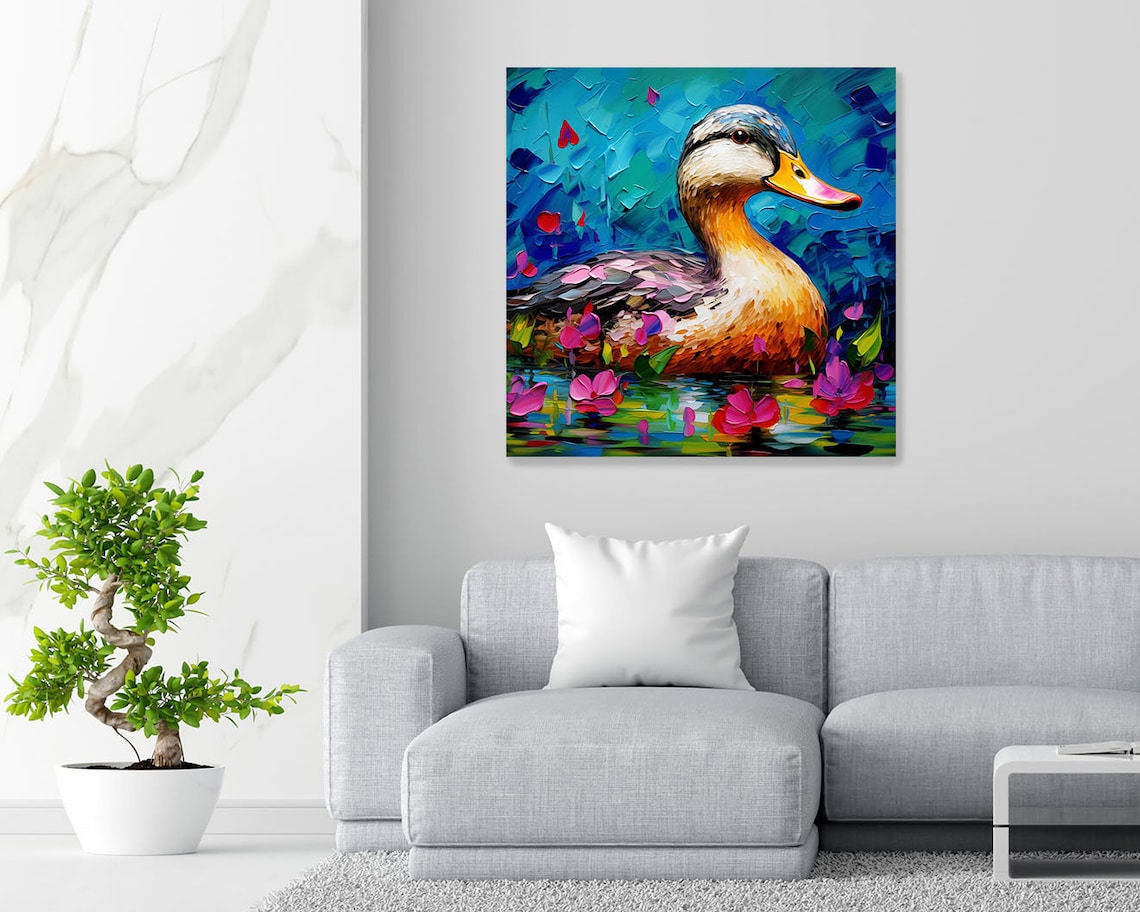 Duck With Flower Whimsical Wall Art Poster Print - Image 3