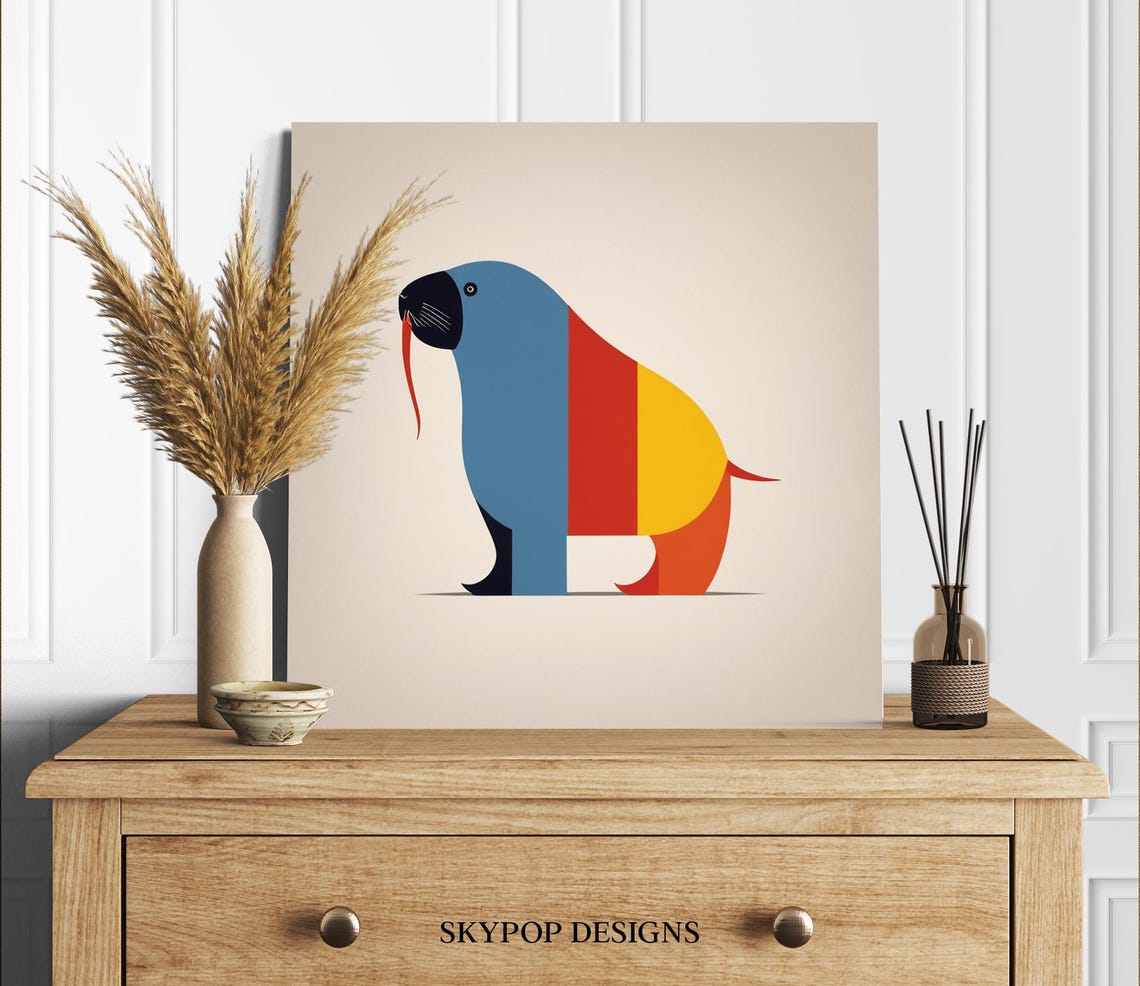 Geometric Minimalist Walrus Color Block Modern Scandinavian Poster - Image 2