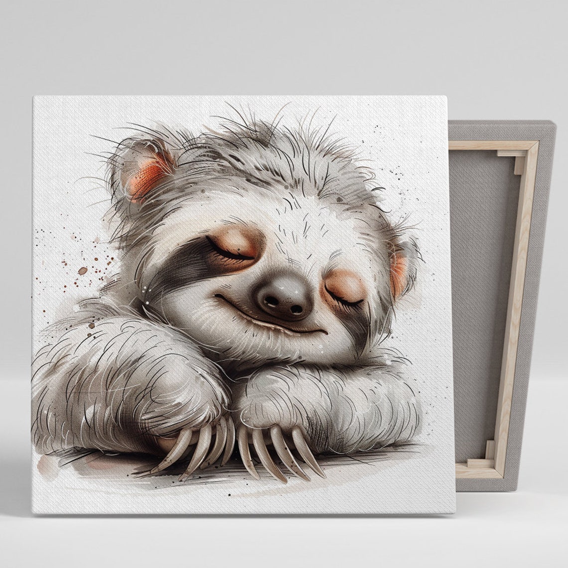 Sleepy Smiling Sloth Watercolor Sketch Cute Animal Wall Poster