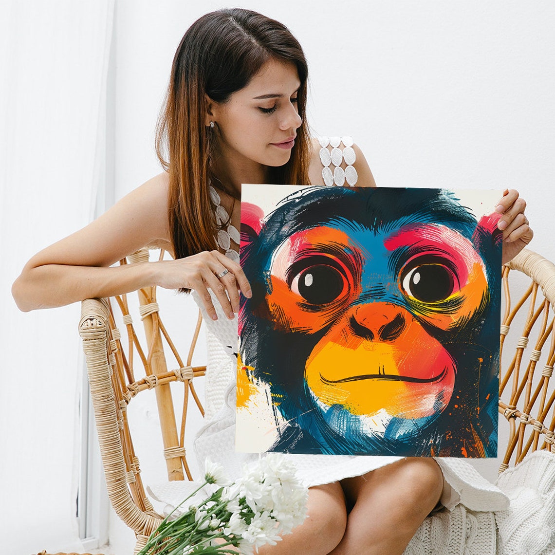 Colorful Monkey Face Pop Art Bold Expressive Eyes Wall Poster - Image 3