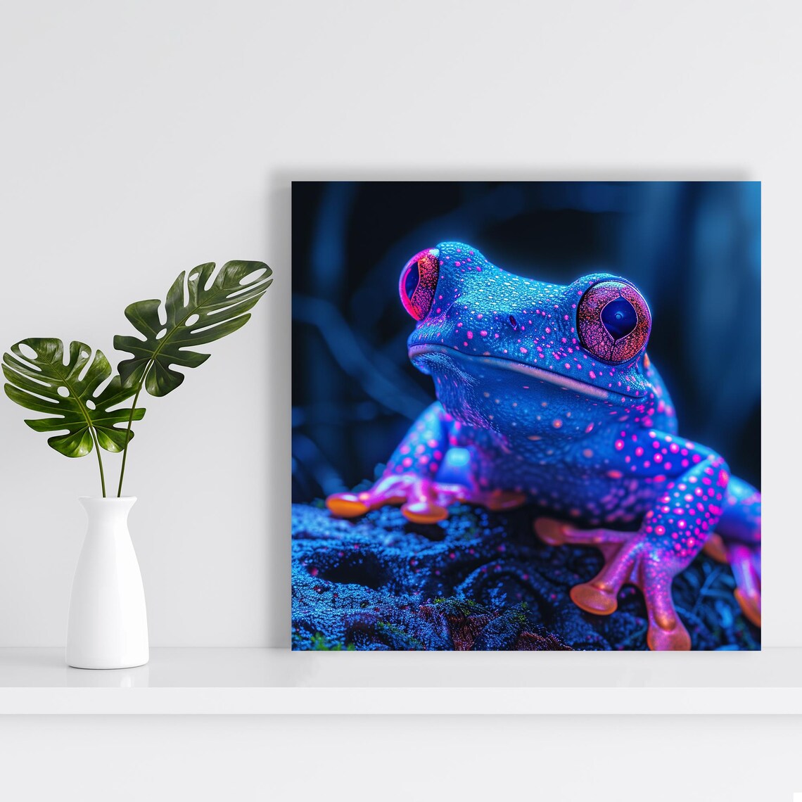 Neon Jungle Frog Wall Art Or Poster Animal Nature Decor Living Room Bedroom Office Childrens Room Blue Pink Purple Orange Walls - Image 2