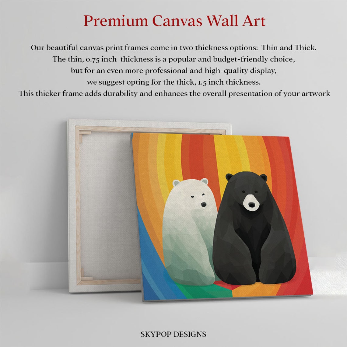 Two Geometric Bears Black And White Rainbow Sunburst Kids Art Poster - Image 2