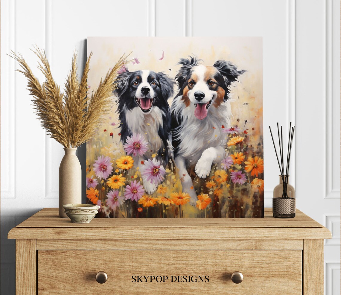 Two Dogs in Floral Fields, Living Room Art Print - Image 2