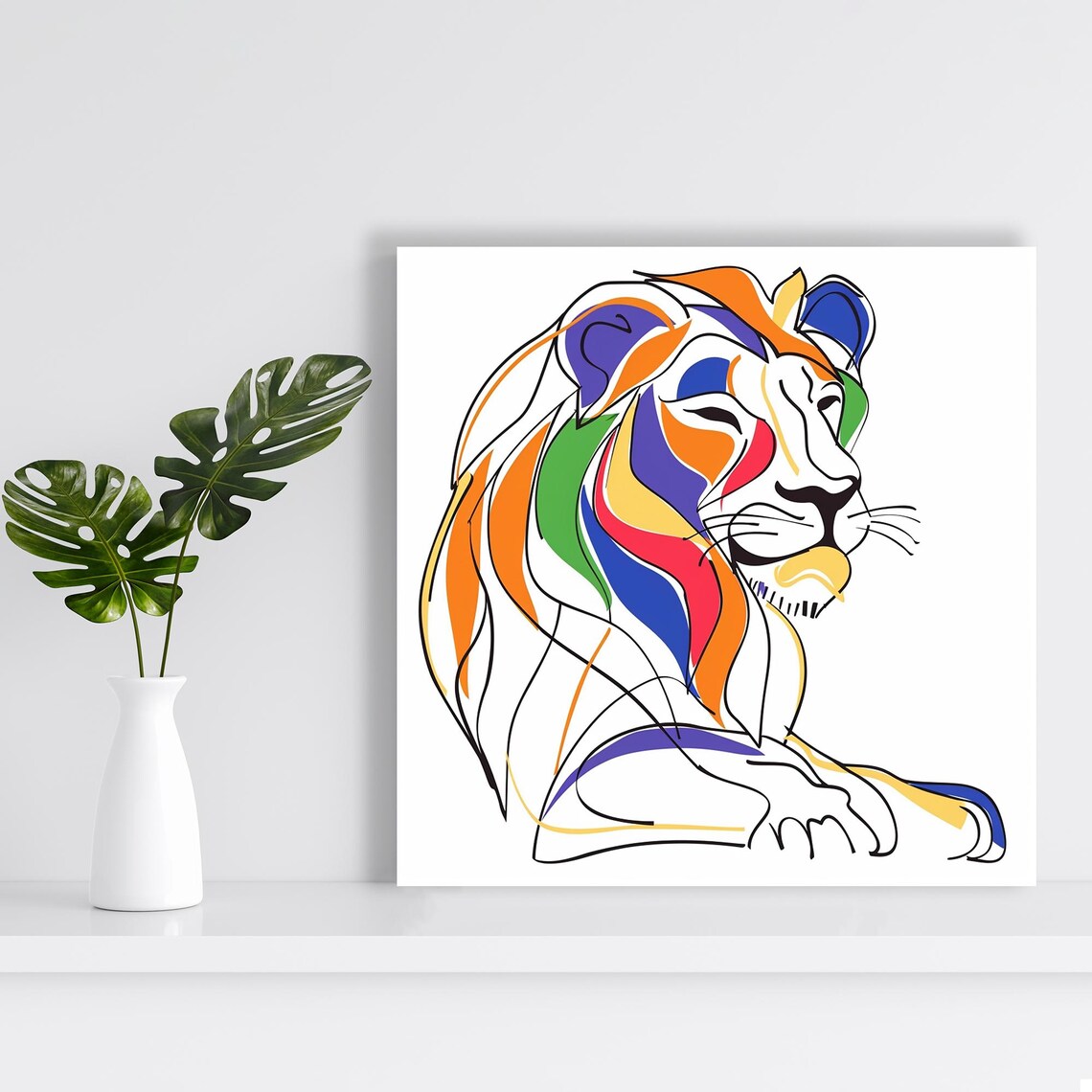 Colorful Lion Abstract Art Print, Contemporary Decor - Image 2