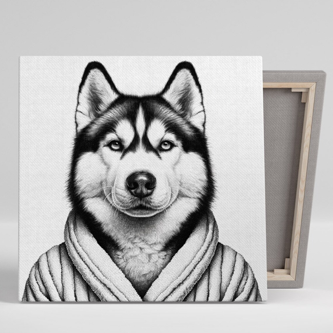Husky in a Robe, Funny Dog Bathrobe Art Print