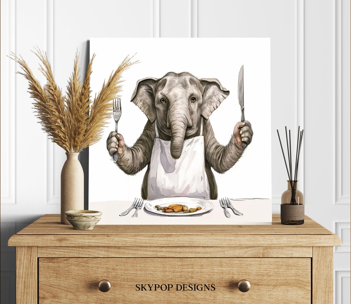 Elephant Culinary Feast, Whimsical Contemporary Poster - Image 2