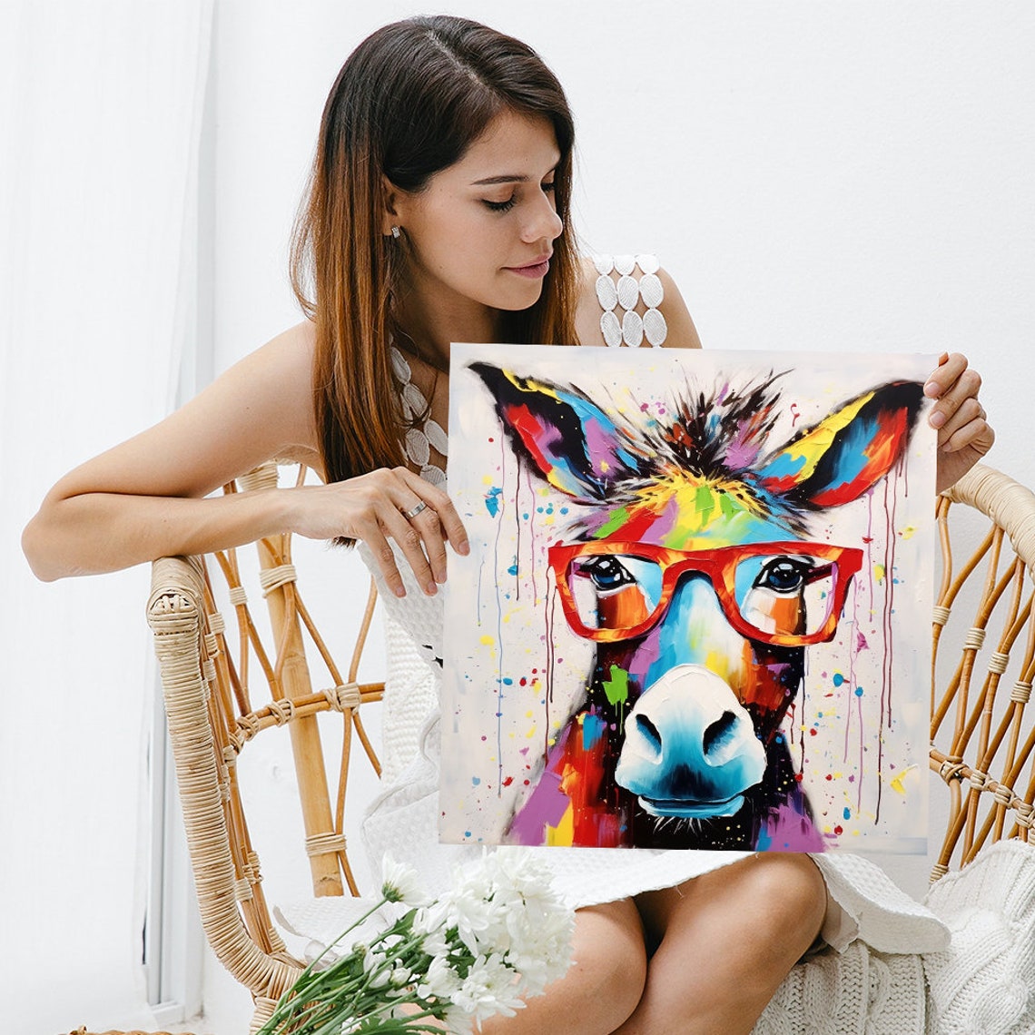 Donkey Wearing Red Glasses Paint Splatter Whimsical Fun Wall Poster - Image 3