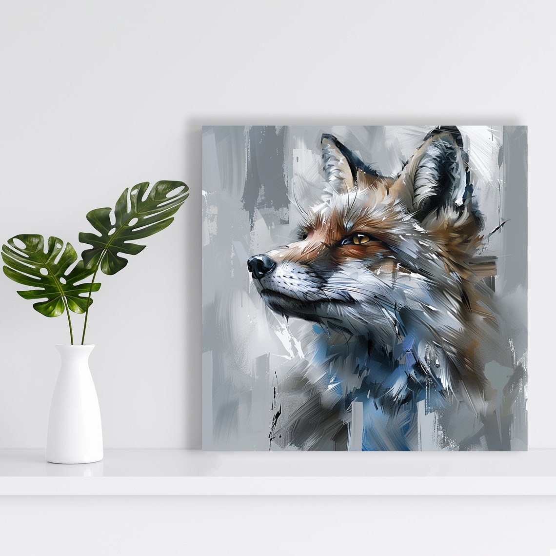 Ethereal Fox Profile Painting in Soft Blue and Grey Tones Poster - Image 2