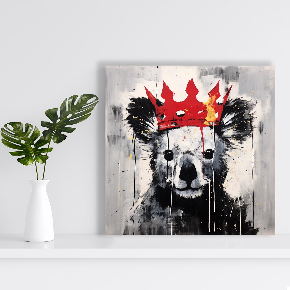 Koala King Red Crown Graffiti Street Art Black Grey Abstract Art Poster - Image 2