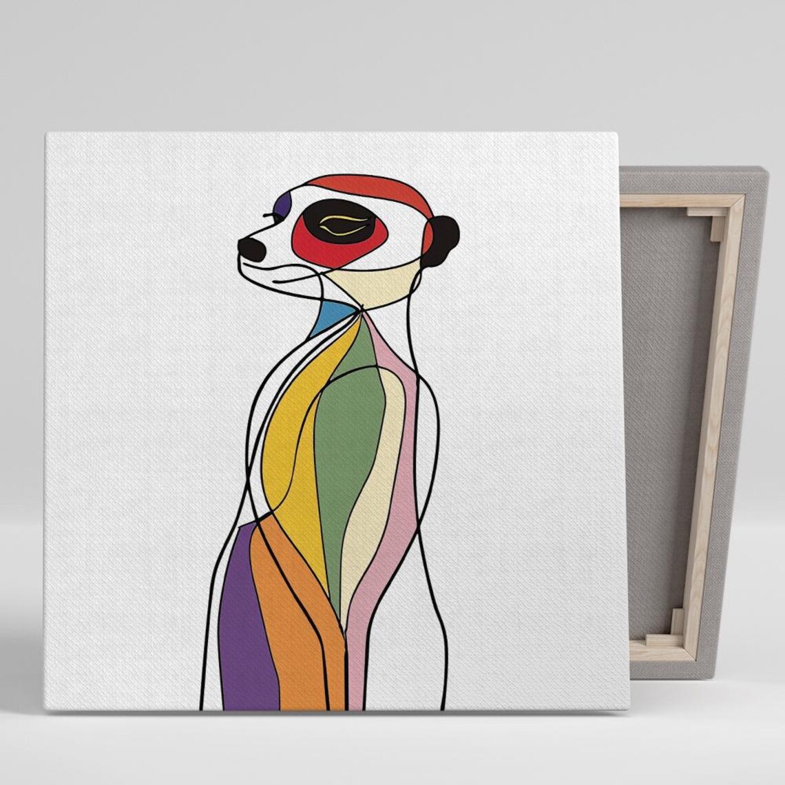 Meerkat Line Art Colorful Minimalist Abstract Animal Wall Art Poster