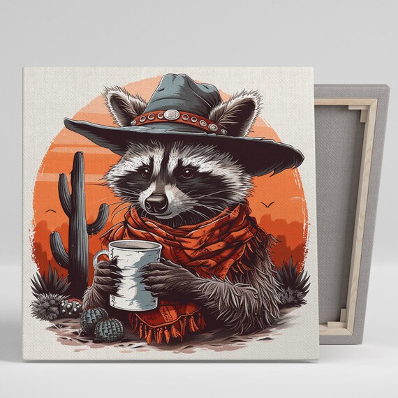 Cowboy Raccoon Art Print, Whimsical Rustic Decor
