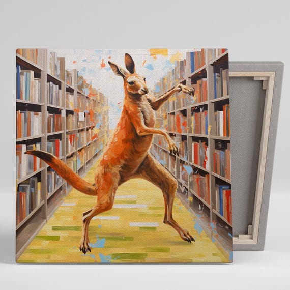 Kangaroo Jive Art Or Poster Whimsical Animal Decor Library Office Living Room Childrens Room Wall Art Orange Yellow Brown Blue