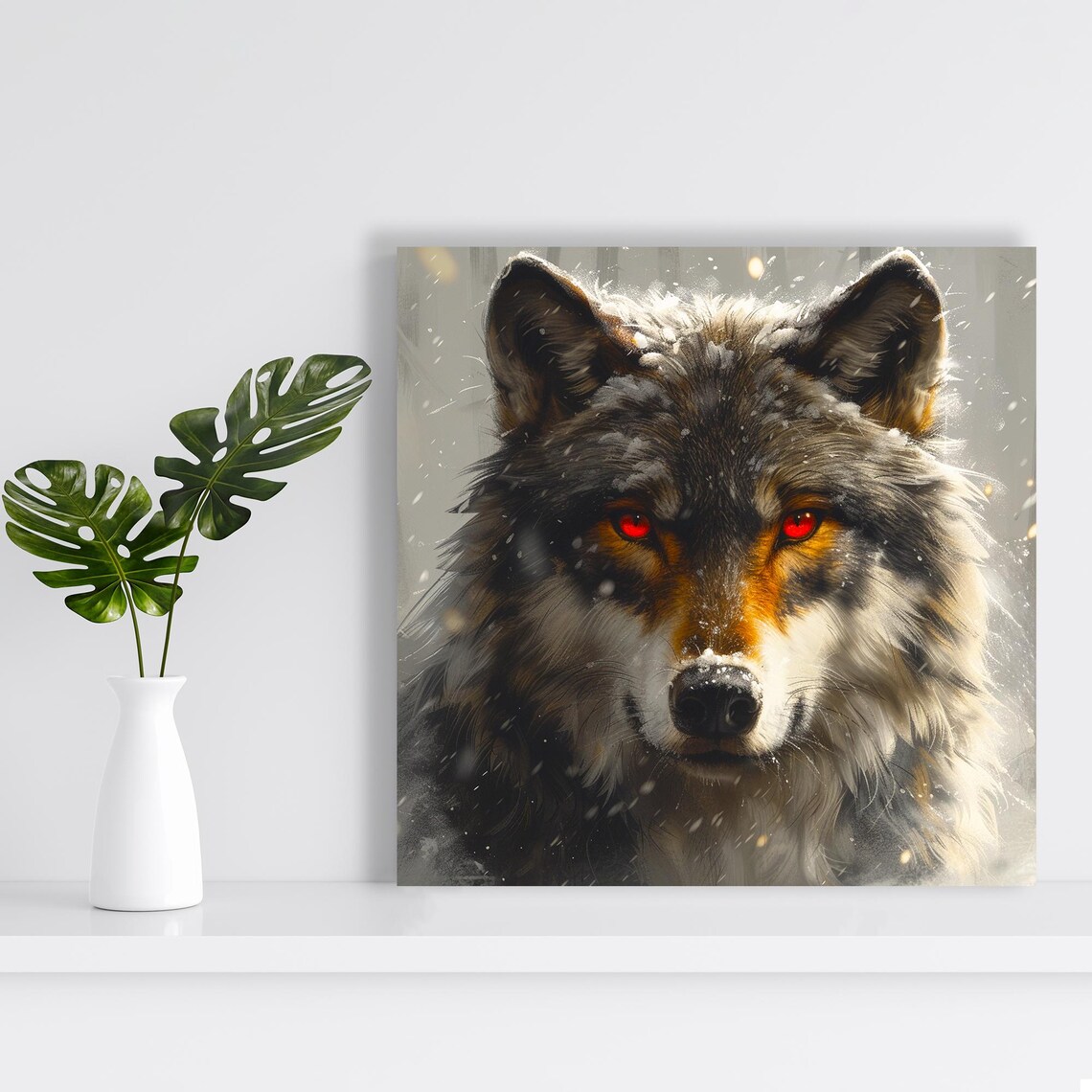 Fierce Wolf with Red Eyes in Snowfall Winter Guardian Animal Poster - Image 2