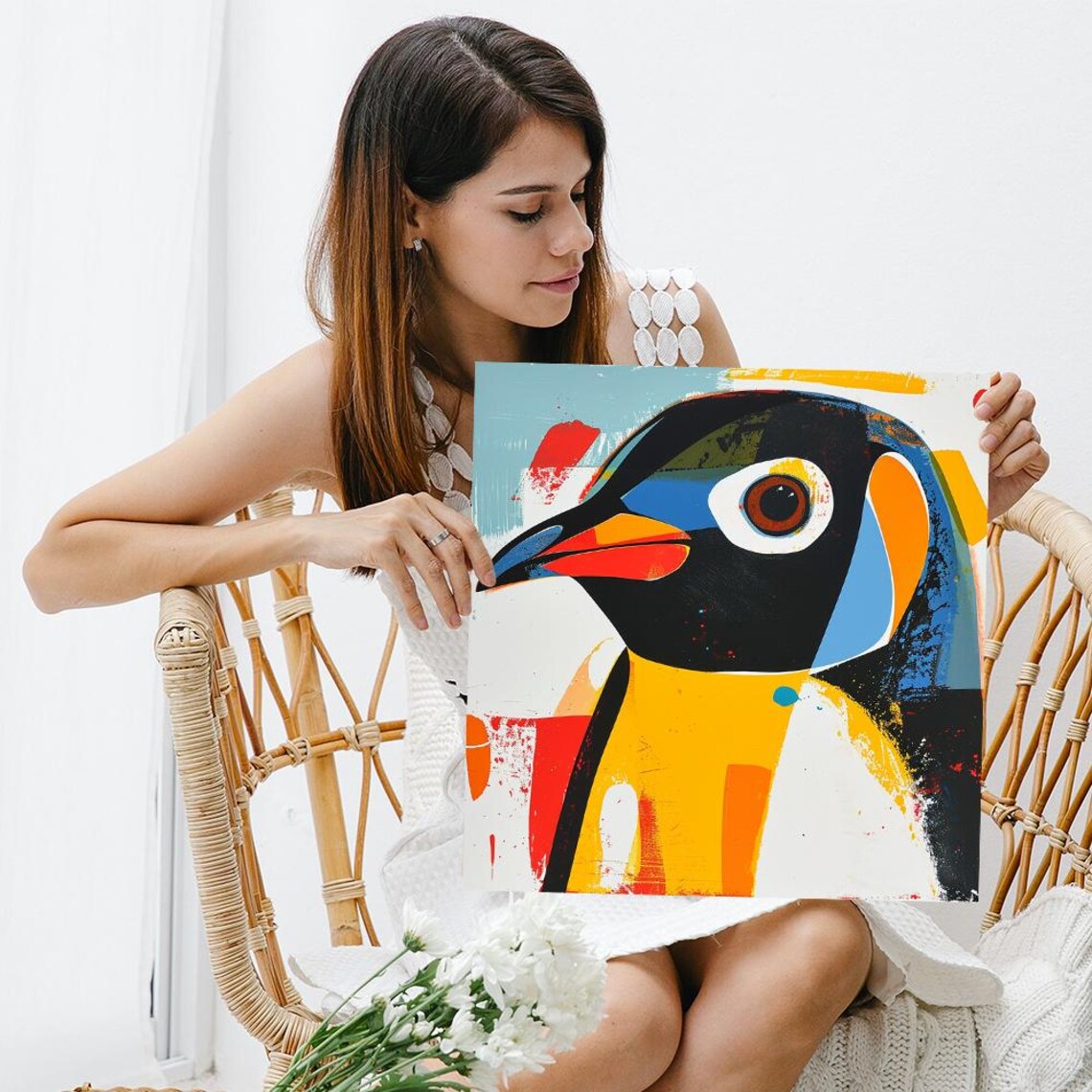 Vibrant Penguin Pop Art Close Up Colorful Brushstroke Animal Poster - Image 3