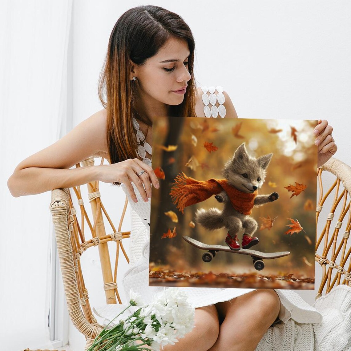 Skateboarding Fox Autumn Leaves Cute Woodland Animal Adventure Poster - Image 3