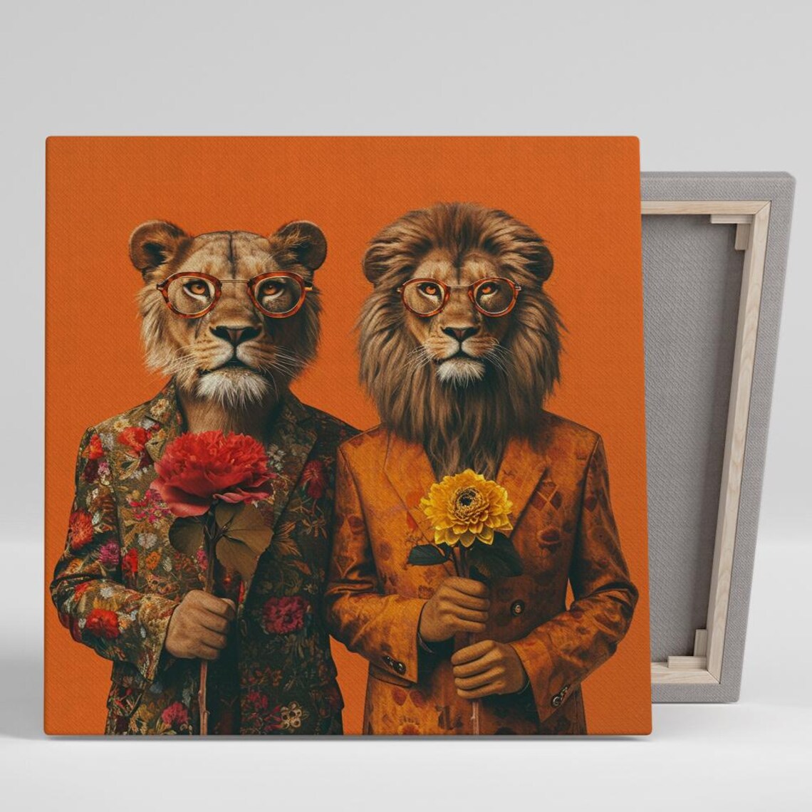 Dapper Lions In Bloom Retro Animal Decor Art Print