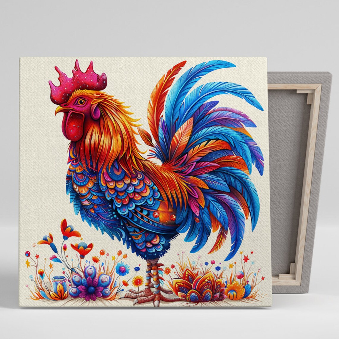 Rooster Floral Fantasy Art Print, Contemporary Decor