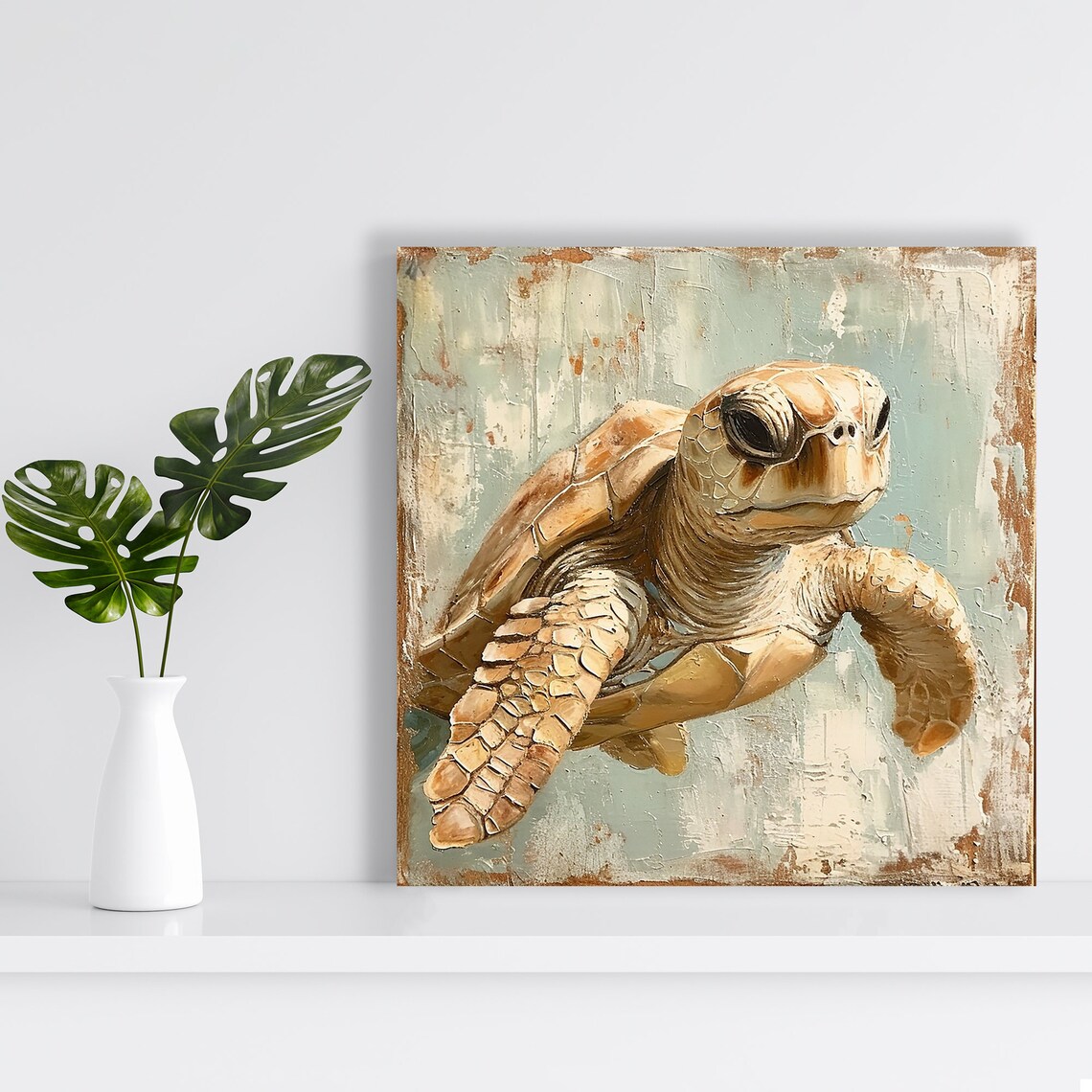 Sea Turtle Coastal Rustic Living Room Art Print - Image 2