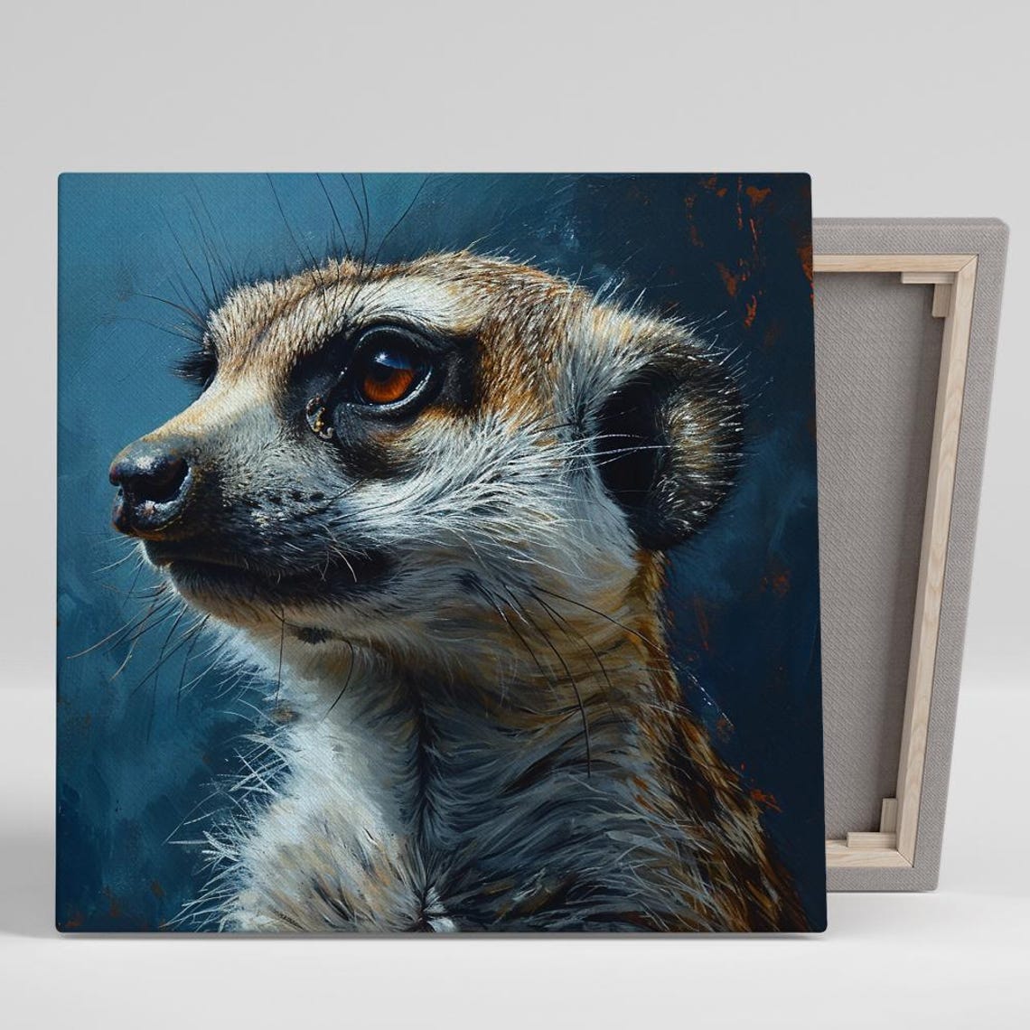 Meerkat Side Profile Realistic Portrait On Dark Teal Art Poster