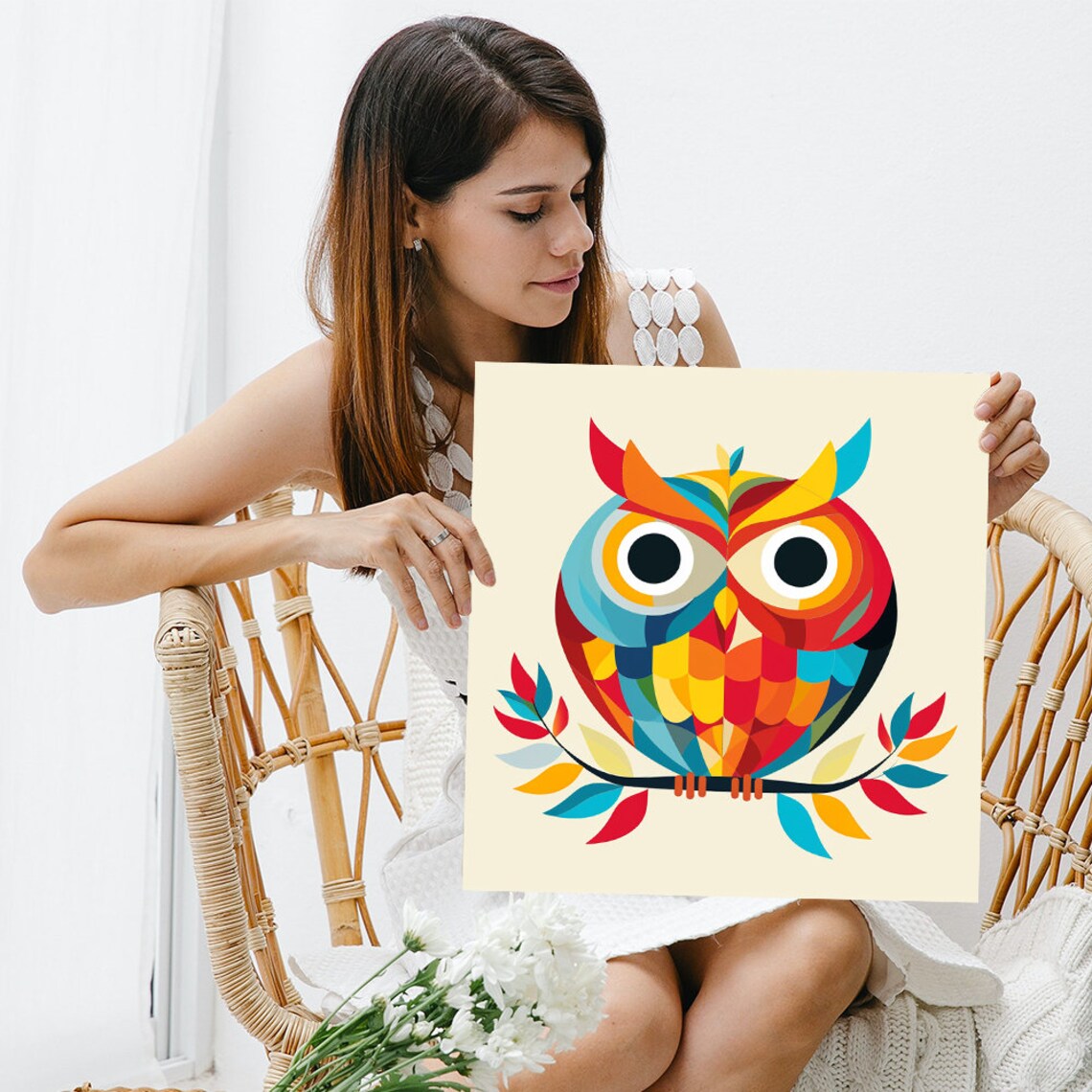 Owl Wisdom Whimsical Contemporary Wall Art Print - Image 3