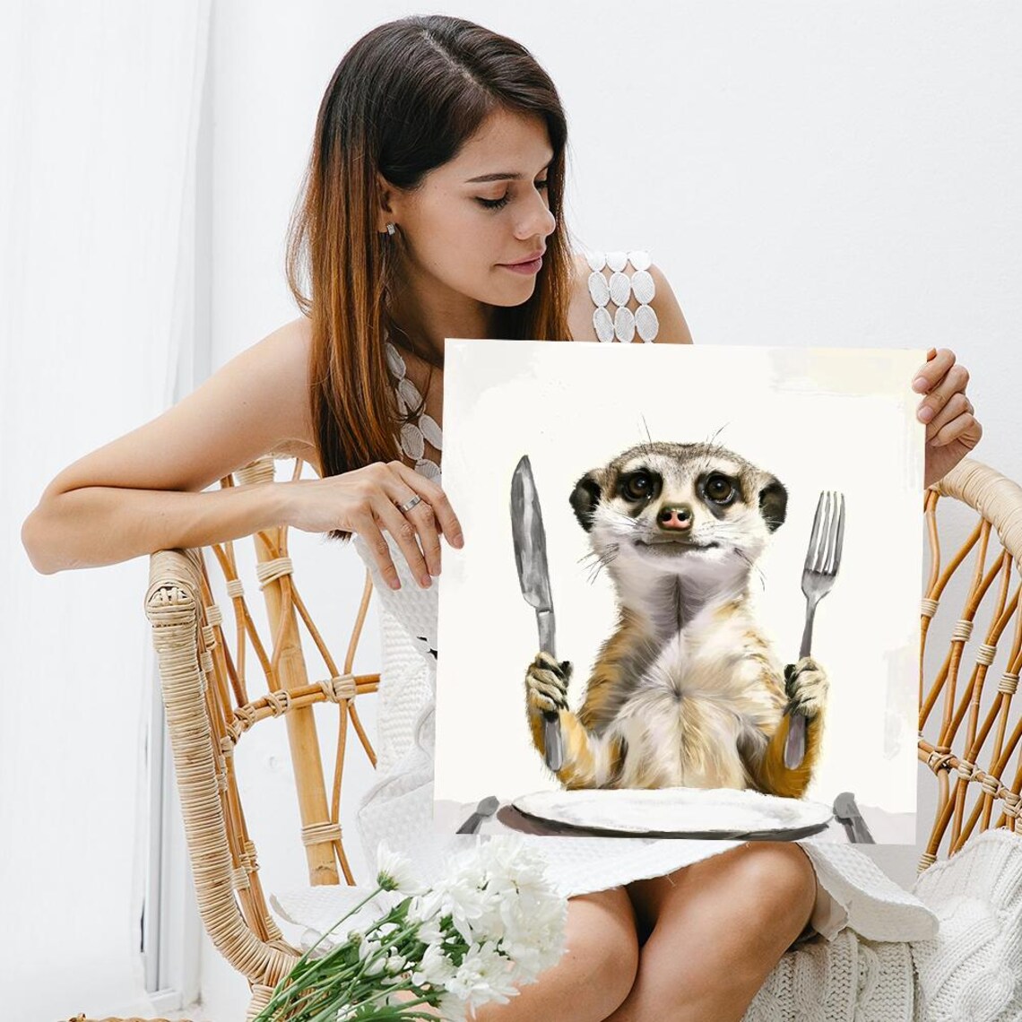 Hungry Meerkat Dinner Guest Knife Fork Cute Funny Animal Art Poster - Image 3