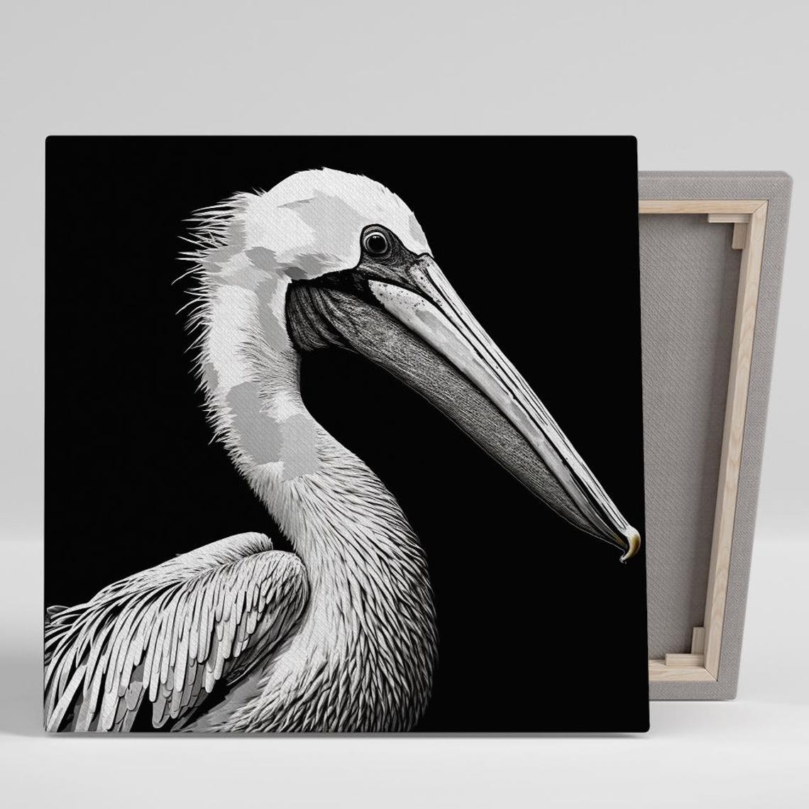 Elegant Pelican Portrait Black White Coastal Bird Wall Art Poster