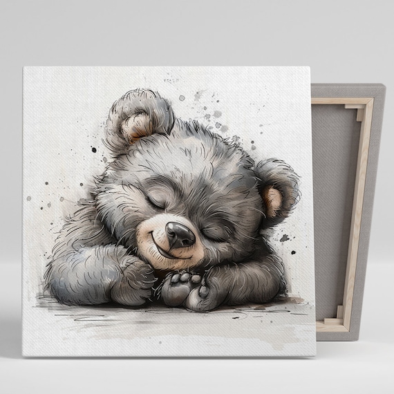 Sleepy Bear Cuddles Whimsical Animal Art Print