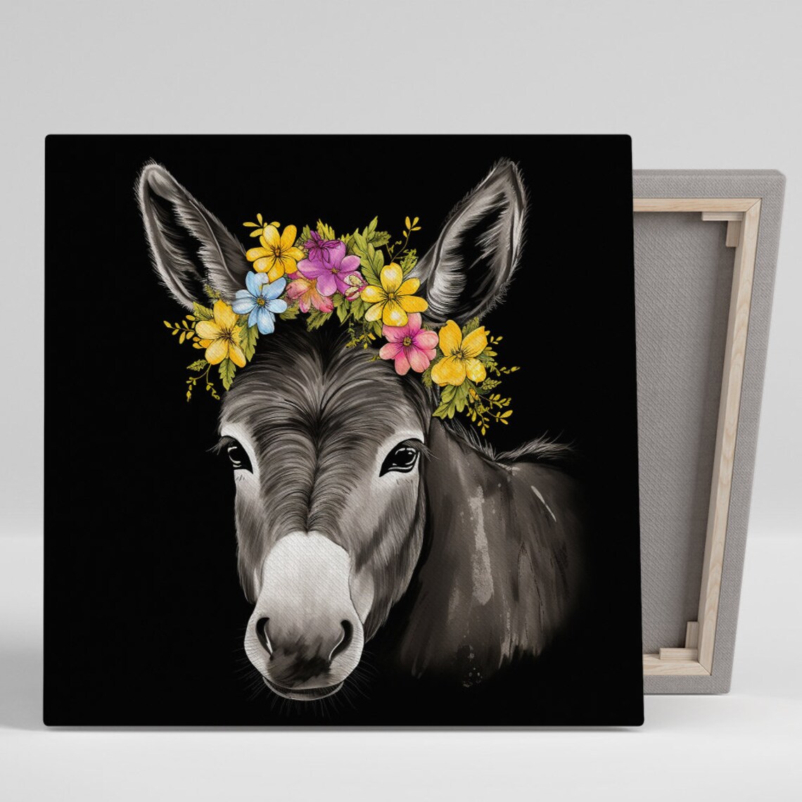 Blooming Donkey Portrait, Whimsical Decor Poster