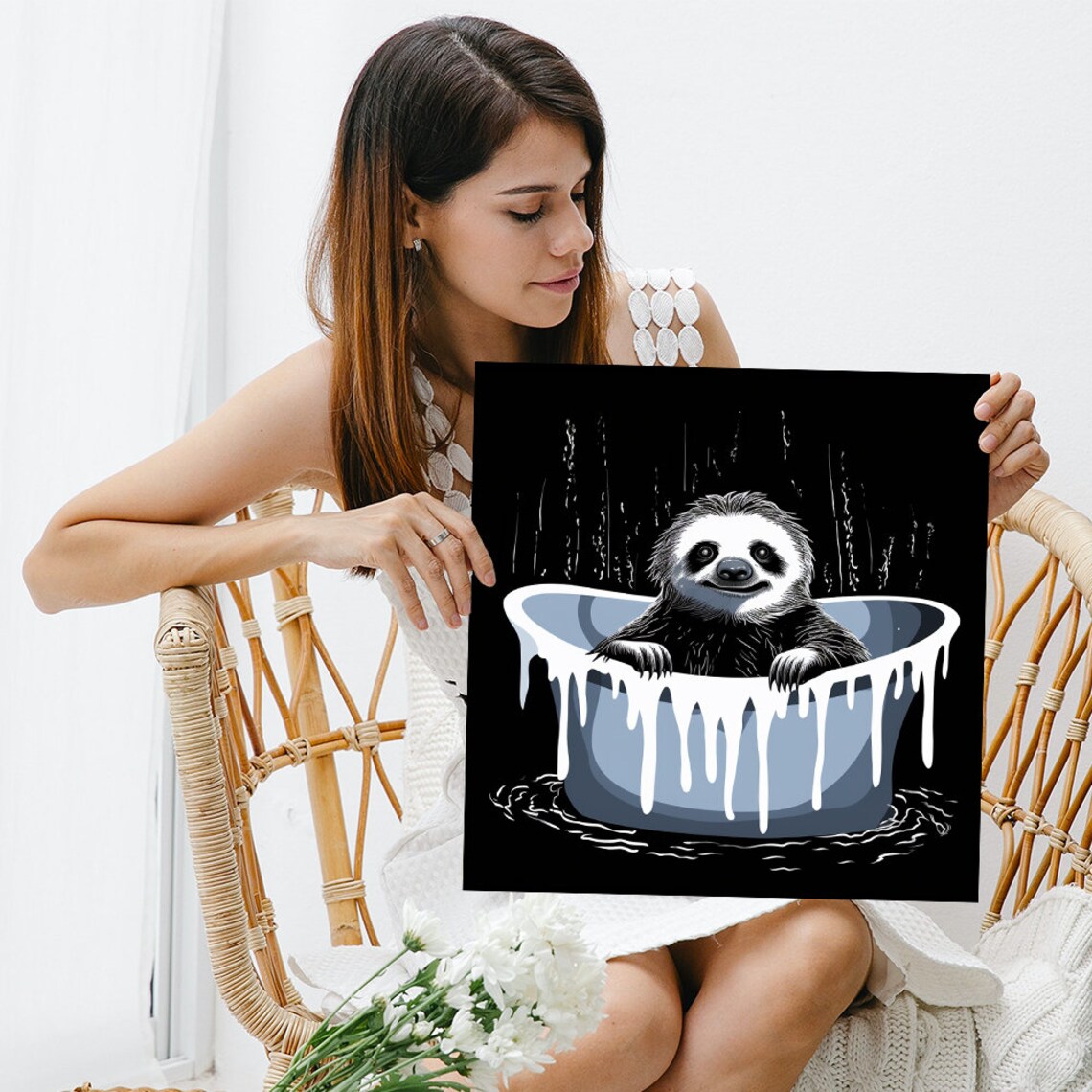 Bathing Sloth Delight, Modern Minimalist Poster - Image 3