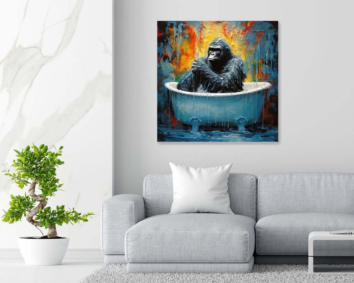 Gorilla In Bathtub Art Print, Bathroom Wall Decor - Image 2