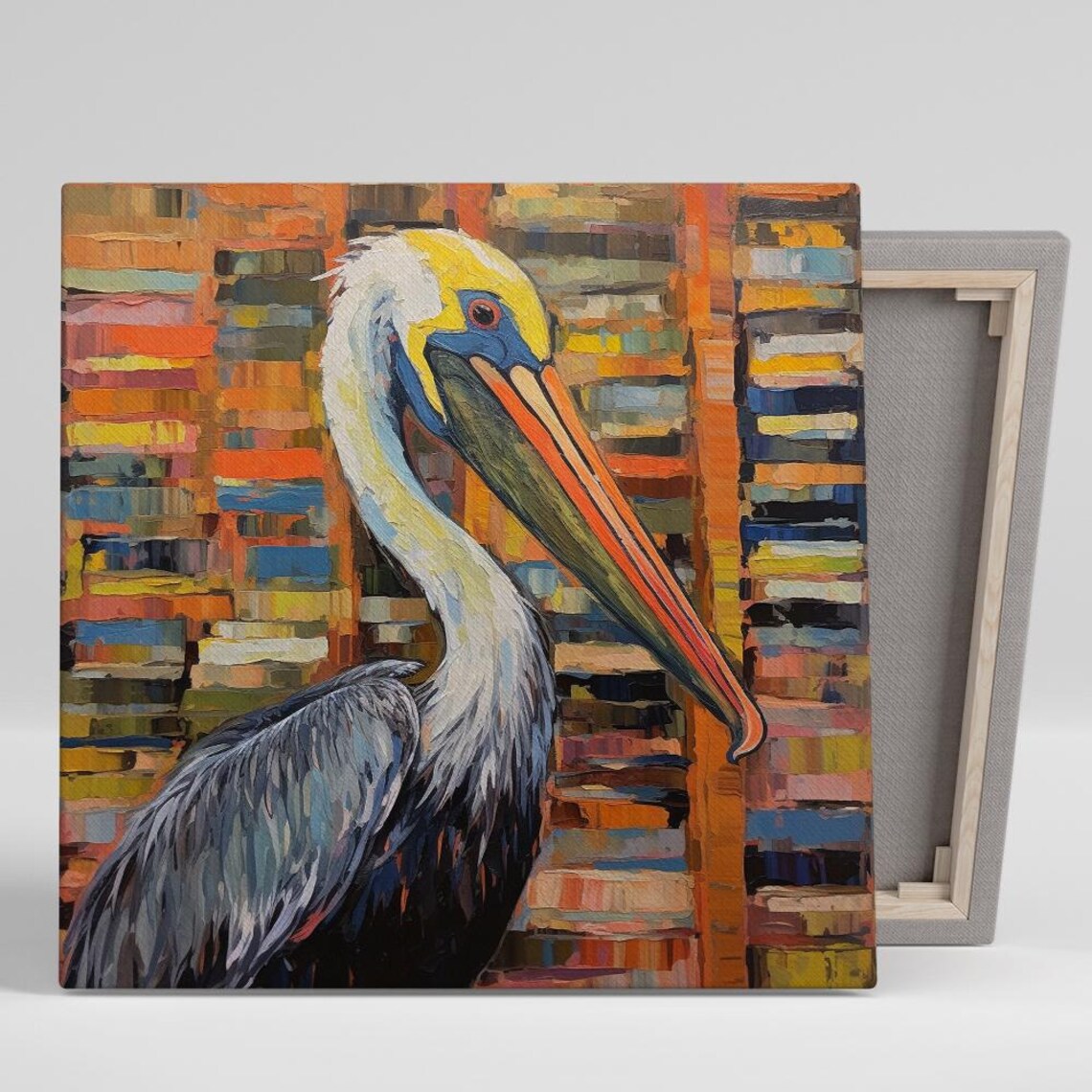 Pelican Portrait Palette Knife Orange Coastal Bird Vibrant Art Poster