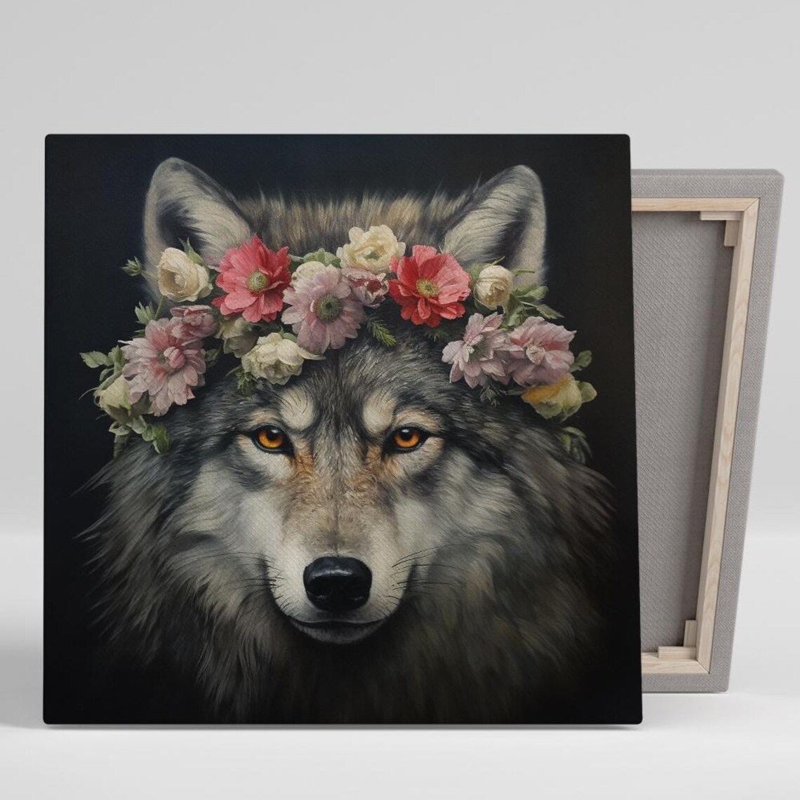 Wolf Floral Enchantment Art Print, Bohemian Decor