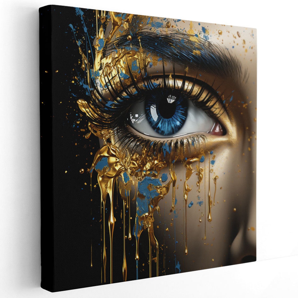 Blue Eye With Dripping Gold Abstract Glamorous Eye Art Canvas Poster - Image 2
