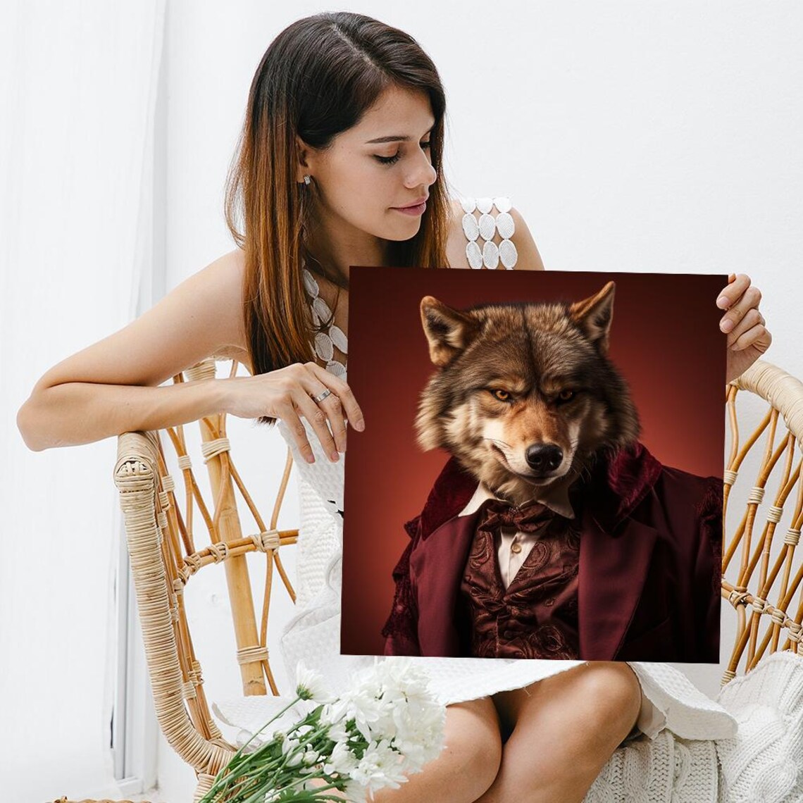 Wolf in Victorian Aristocrat Attire Burgundy Portrait Regal Wall Poster - Image 3