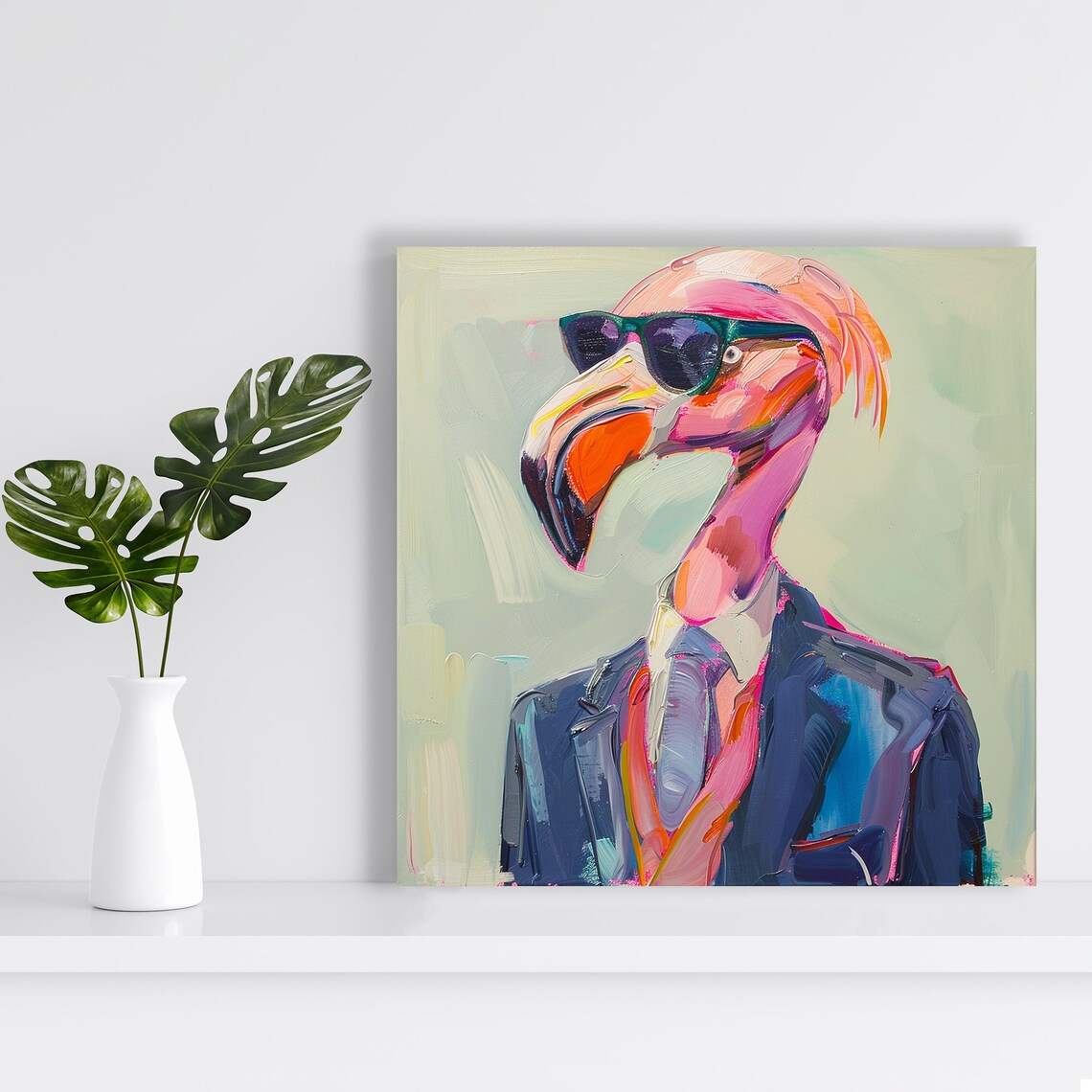 Dapper Flamingo In Suit and Sunglasses Pop Art Quirky Fun Wall Poster - Image 2