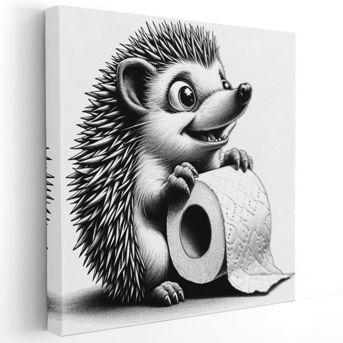 Adorable Hedgehog Holding A Toilet Paper Roll Black And White Cute Wall Poster - Image 3