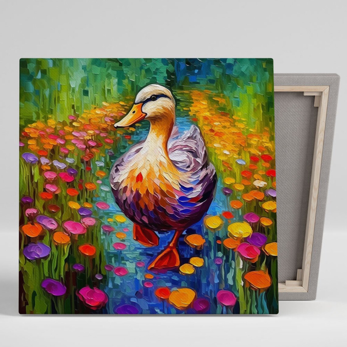 Duck With Flower Poster, Whimsical Floral Duck Art