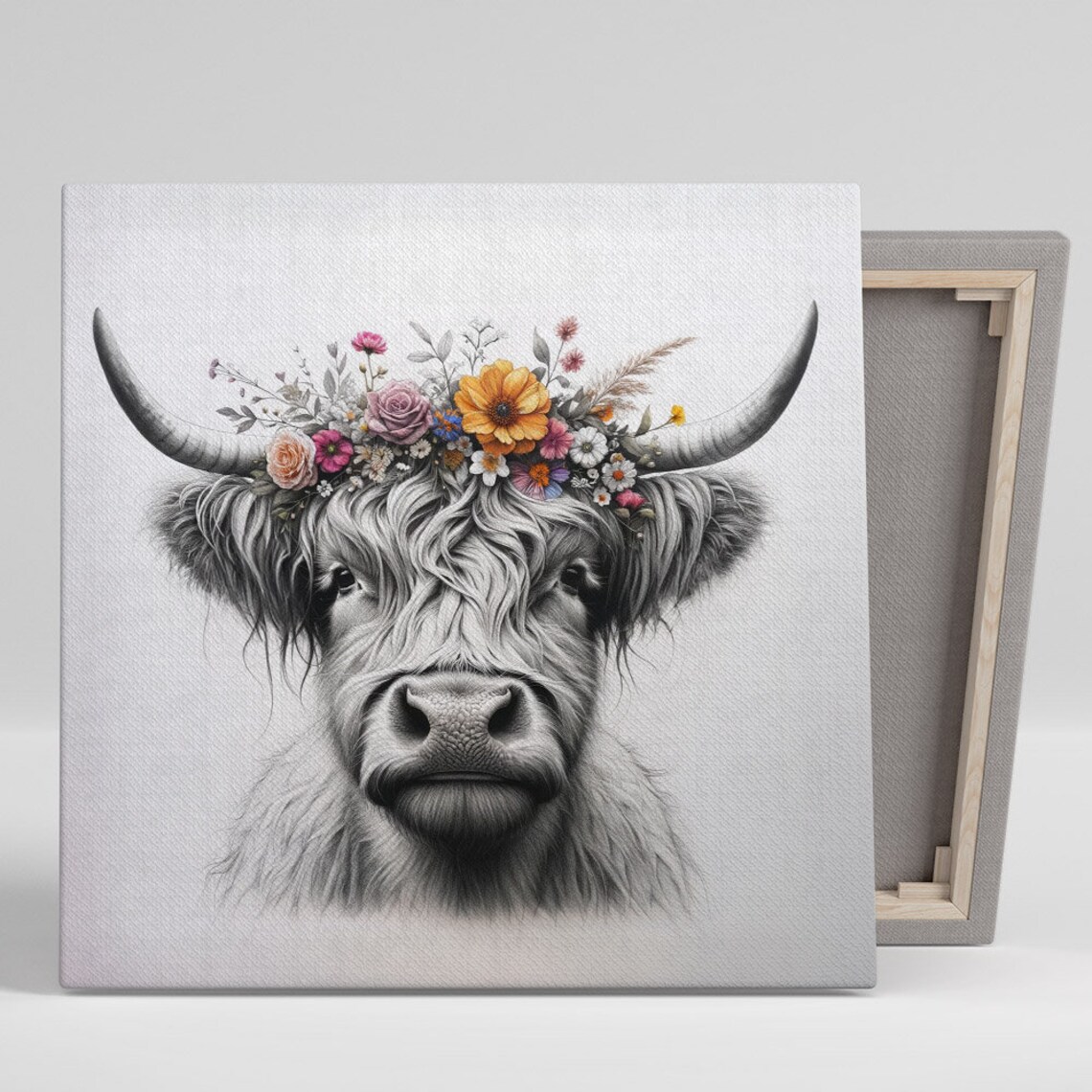 Highland Cow Floral Bathroom Wall Art Decor Poster