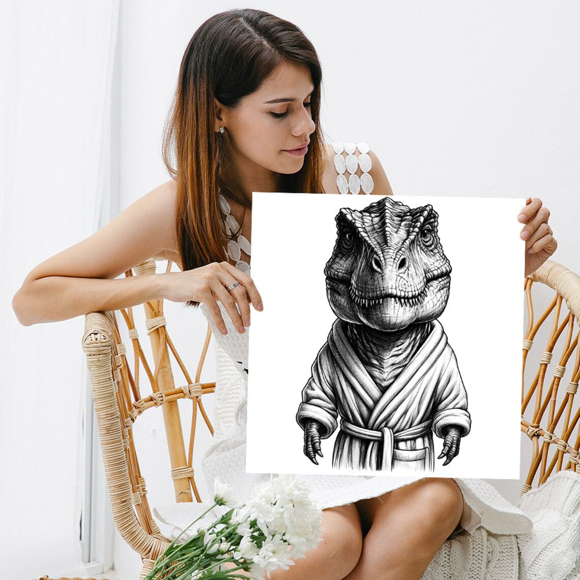 Funny Dinosaur Bathroom Wall Art Print, Whimsical Decor - Image 5